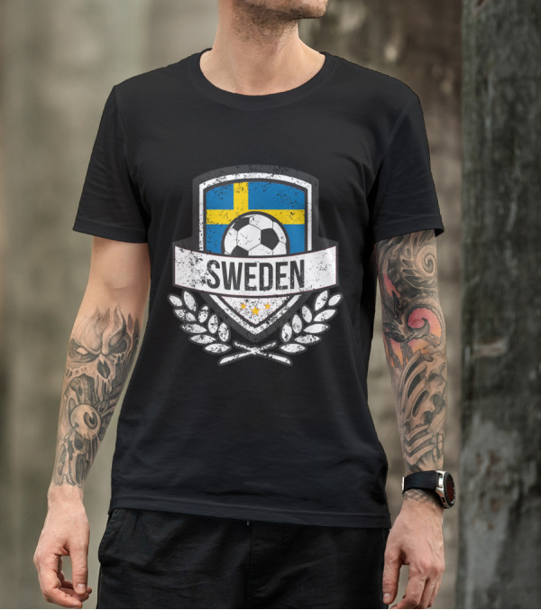 Swedish Flag Soccer Sweden Football With Crest And Laurel T-Shirt