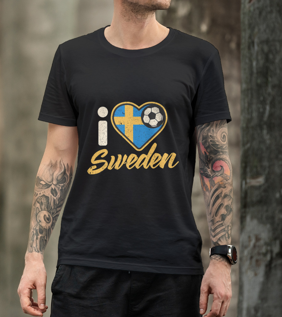 I Love Sweden Swedish Football Soccer Heart Flag T-Shirt