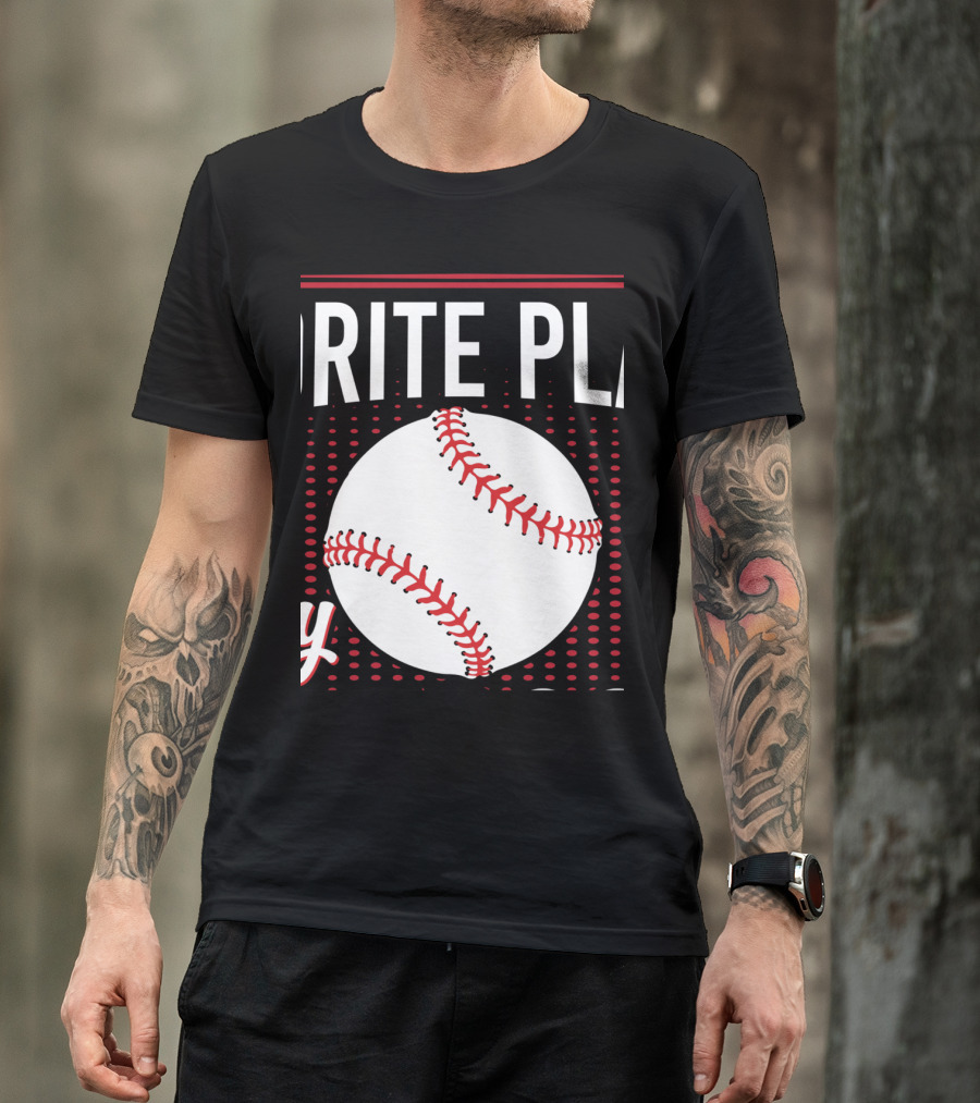 My Favorite Grandsons Baseball Player With Red And White Stitching T-Shirt