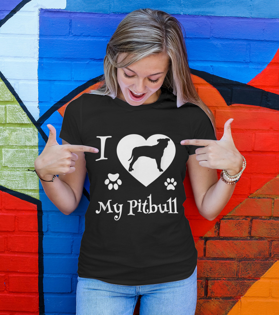 I Heart My Pitbull With Paw Prints T-Shirt