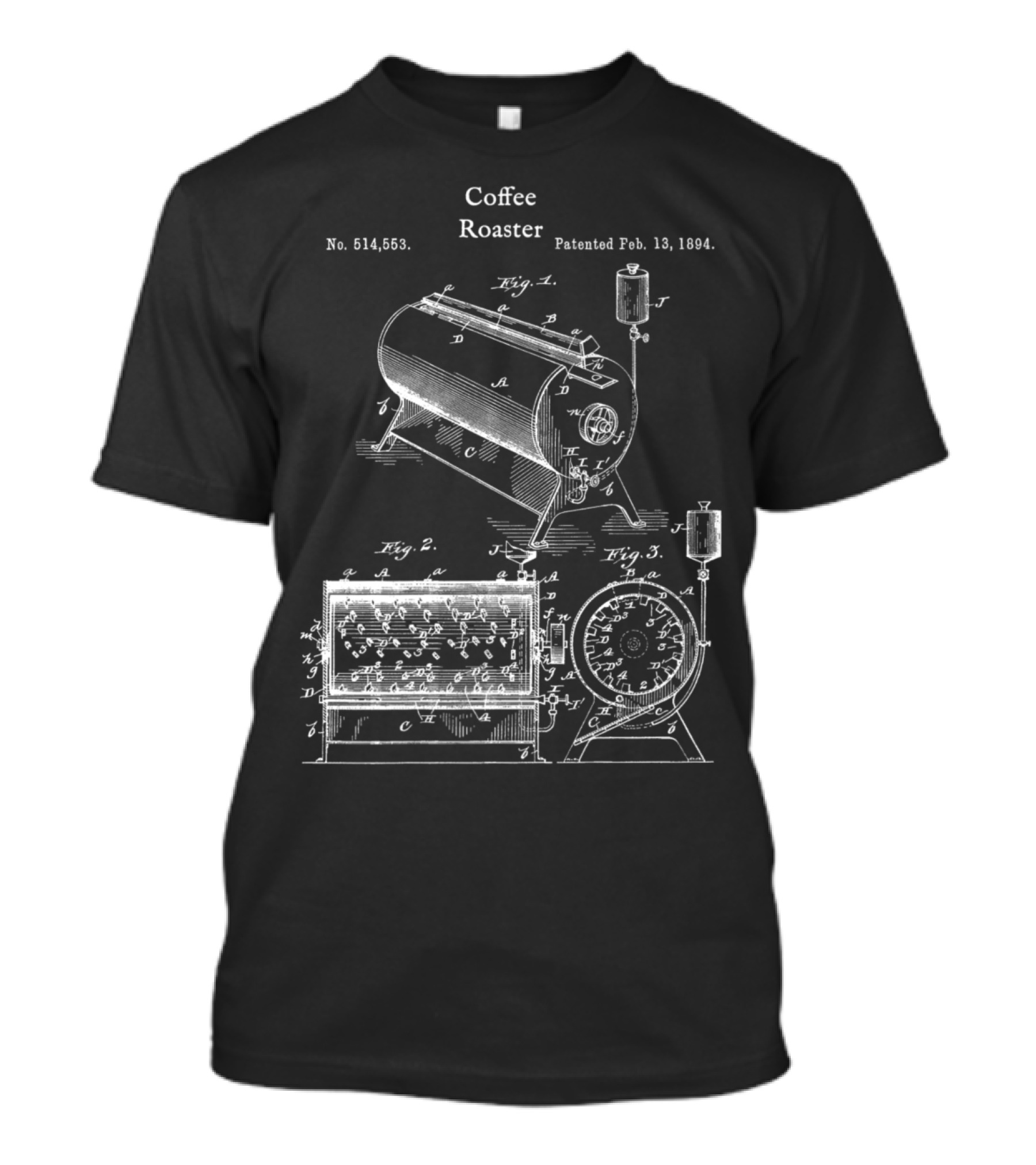 Patent No. 514,563 Vintage Coffee Roaster February 13 1894 Diagram T-Shirt