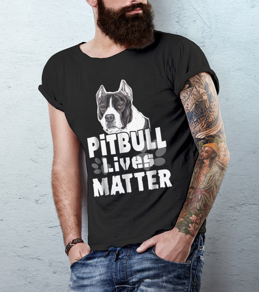 Pitbull Lives Matter Dog Illustration Paw Prints T-Shirt