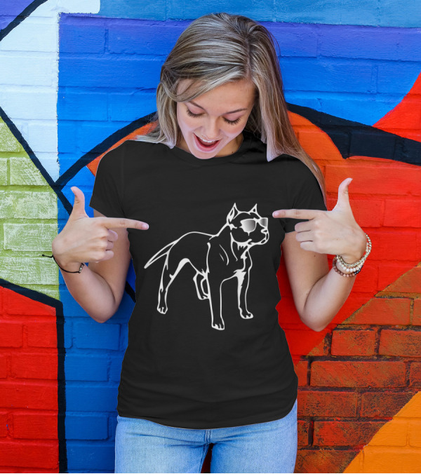 Pitbull Dog Silhouette With Sunglasses Cool Pit Bull T-Shirt