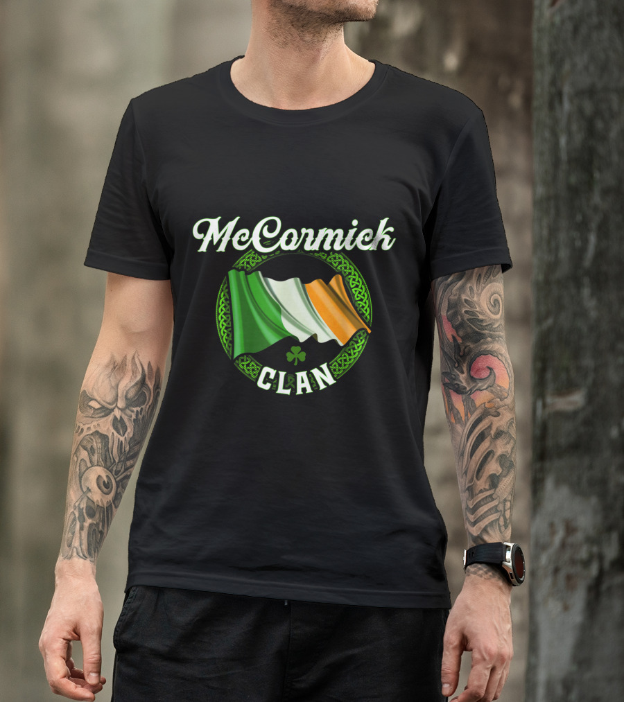 McCormick Clan Irish Flag And Shamrock Surname Heritage T-Shirt
