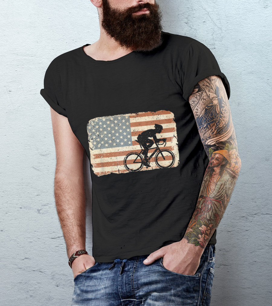 Vintage Cycling Bike American Flag T-Shirt