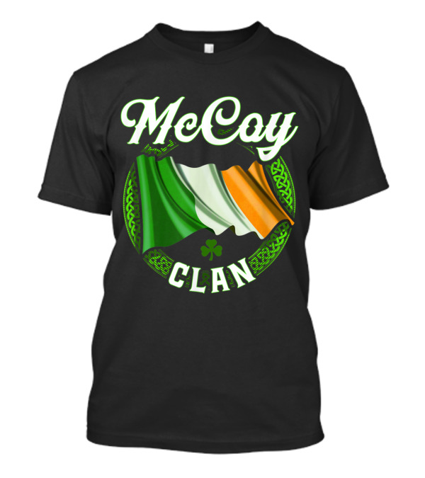 McCoy Clan Irish Surname With Shamrock And Celtic Flag Elements T-Shirt