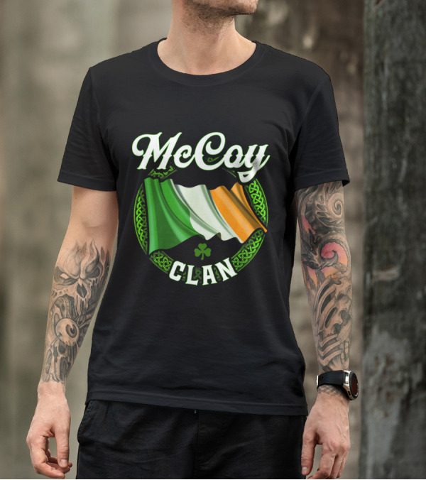 McCoy Clan Irish Surname With Shamrock And Celtic Flag Elements T-Shirt