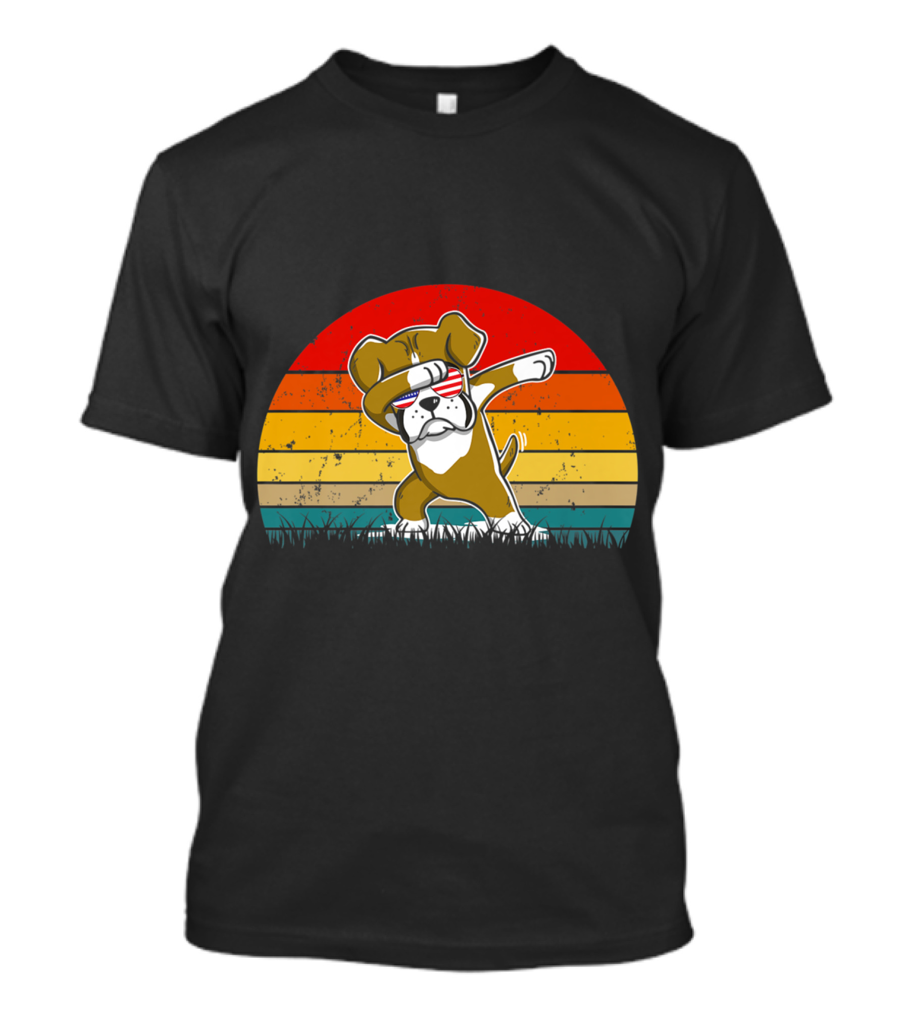 Vintage Dabbing Boxer Patriotic 4th Of July Retro Sunset T-Shirt