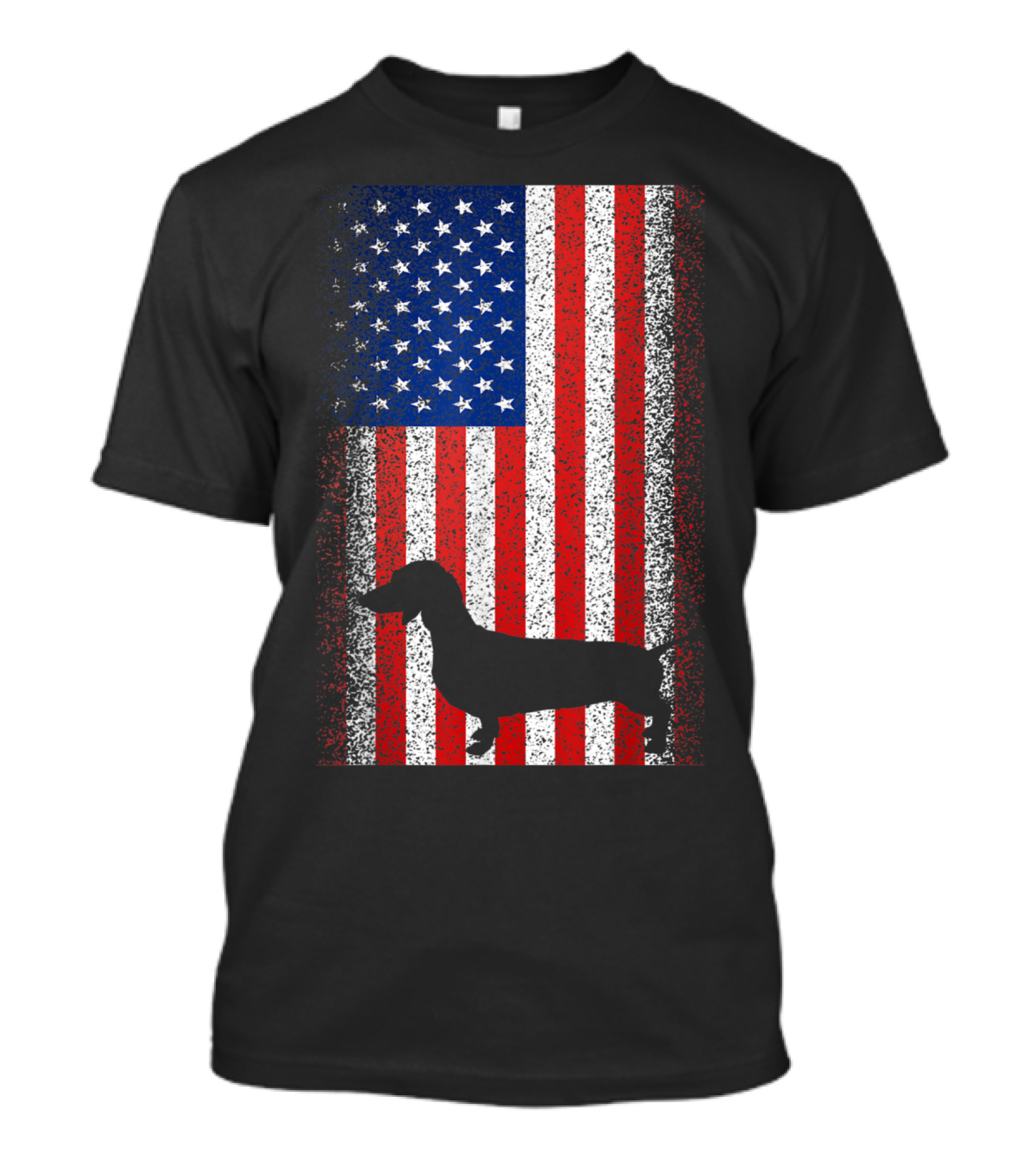 Vintage Dachshund Silhouette Patriotic American Flag T-Shirt