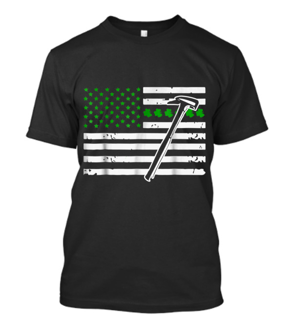 Roofer American Flag Shamrock St Patrick's Day Hammer Job T-Shirt