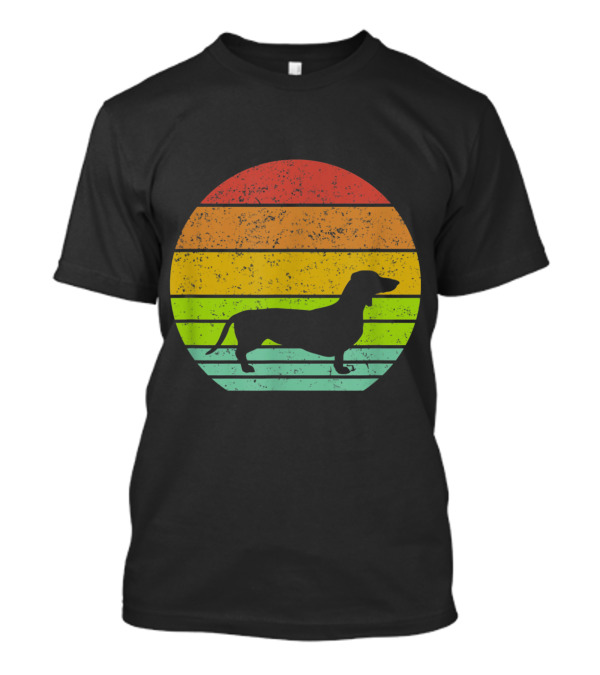 Retro Dachshund Silhouette With Vintage Rainbow Stripes T-Shirt
