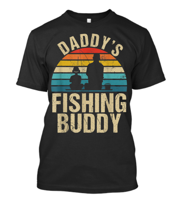 Daddy's Fishing Buddy Retro Sunset Vintage Bo T-Shirt