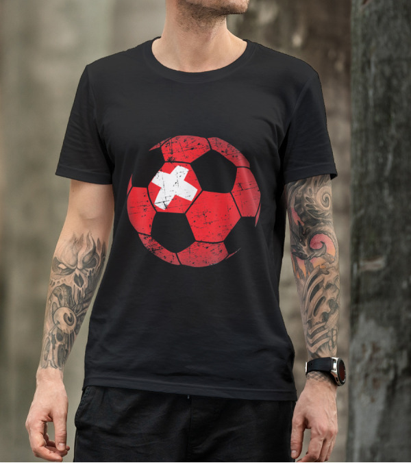 Switzerland Flag Soccer Ball Design Swiss Football T-Shirt