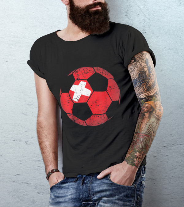 Switzerland Flag Soccer Ball Design Swiss Football T-Shirt