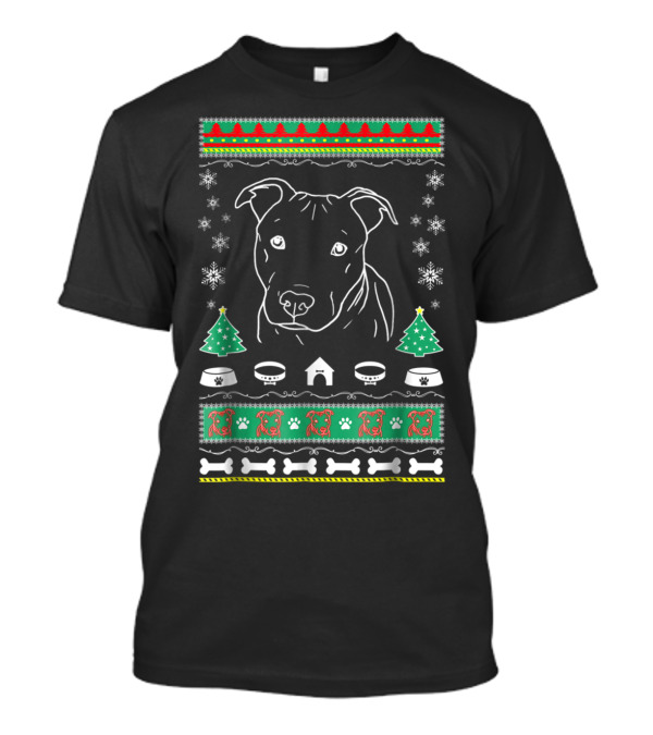 Pitbull Winter Holiday Snowflakes Christmas Trees Paw Prints Bones T-Shirt