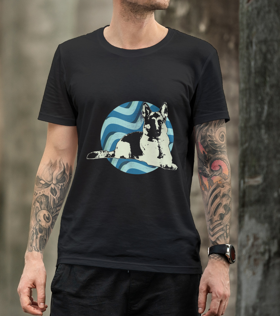 Vintage German Shepherd Dad Retro Waves Art Deco T-Shirt