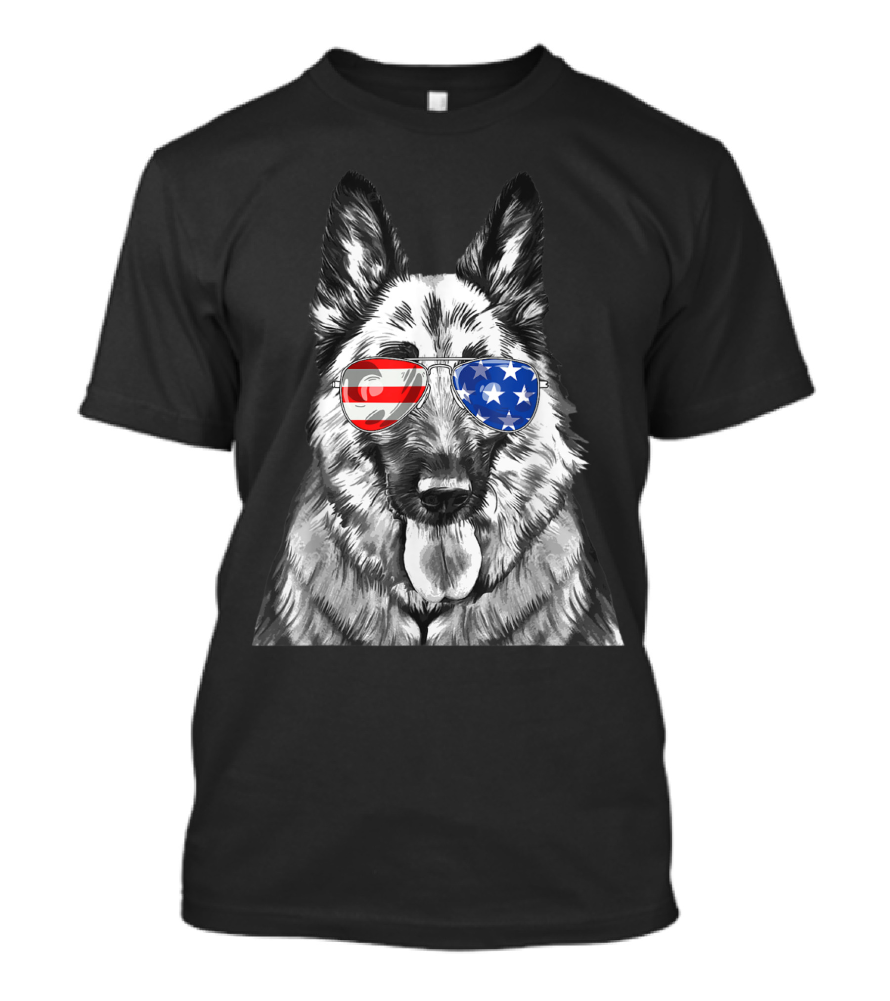 Vintage German Shepherd Dog With American Flag Sunglasses T-Shirt