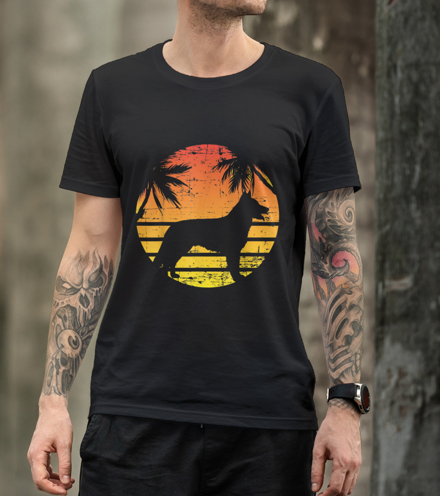 Sunset Palm Silhouette Vintage German Shepherd T-Shirt