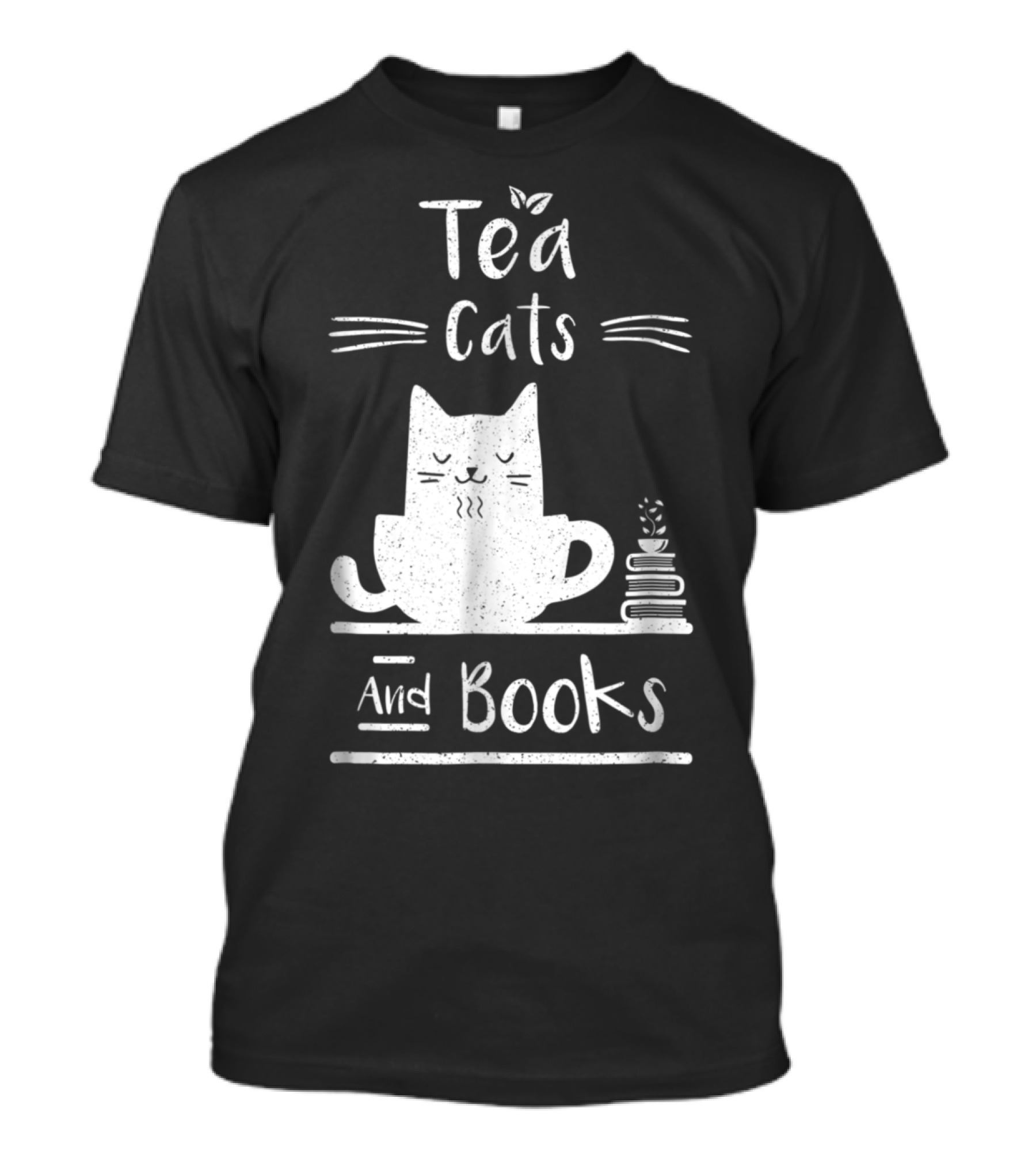 Calm And Cozy Tea Cats Relaxing With Stack Of Books T-Shirt