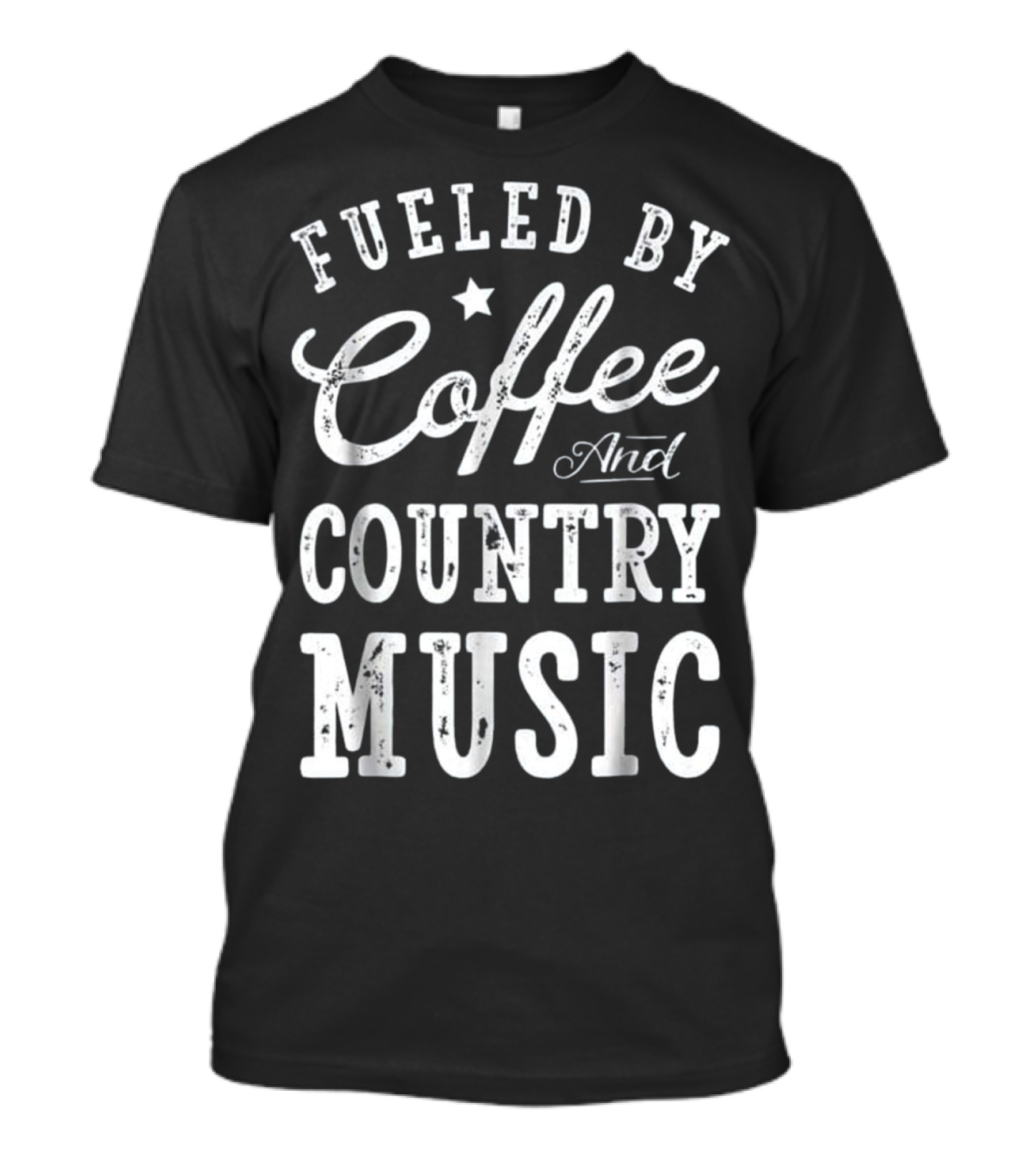 Fueled By Coffee And Country Music Vintage Style Graphic With Star Accent T-Shirt