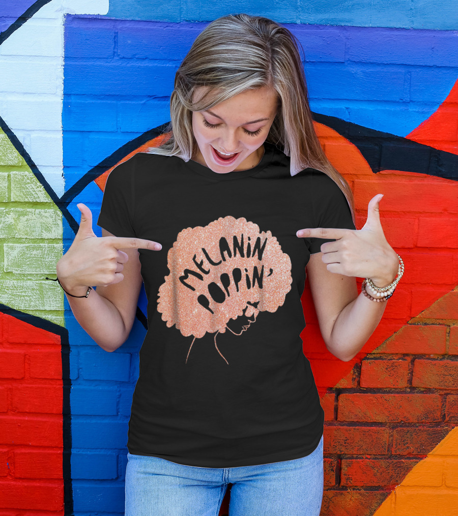 Melanin Poppin African Pride Black Beauty Glitter Afro T-Shirt