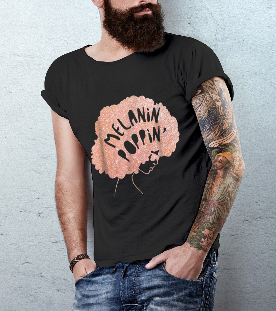 Melanin Poppin African Pride Black Beauty Glitter Afro T-Shirt