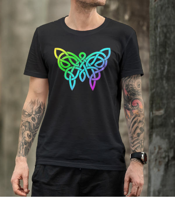 Rainbow Colors Celtic Knotwork Butterfly T-Shirt