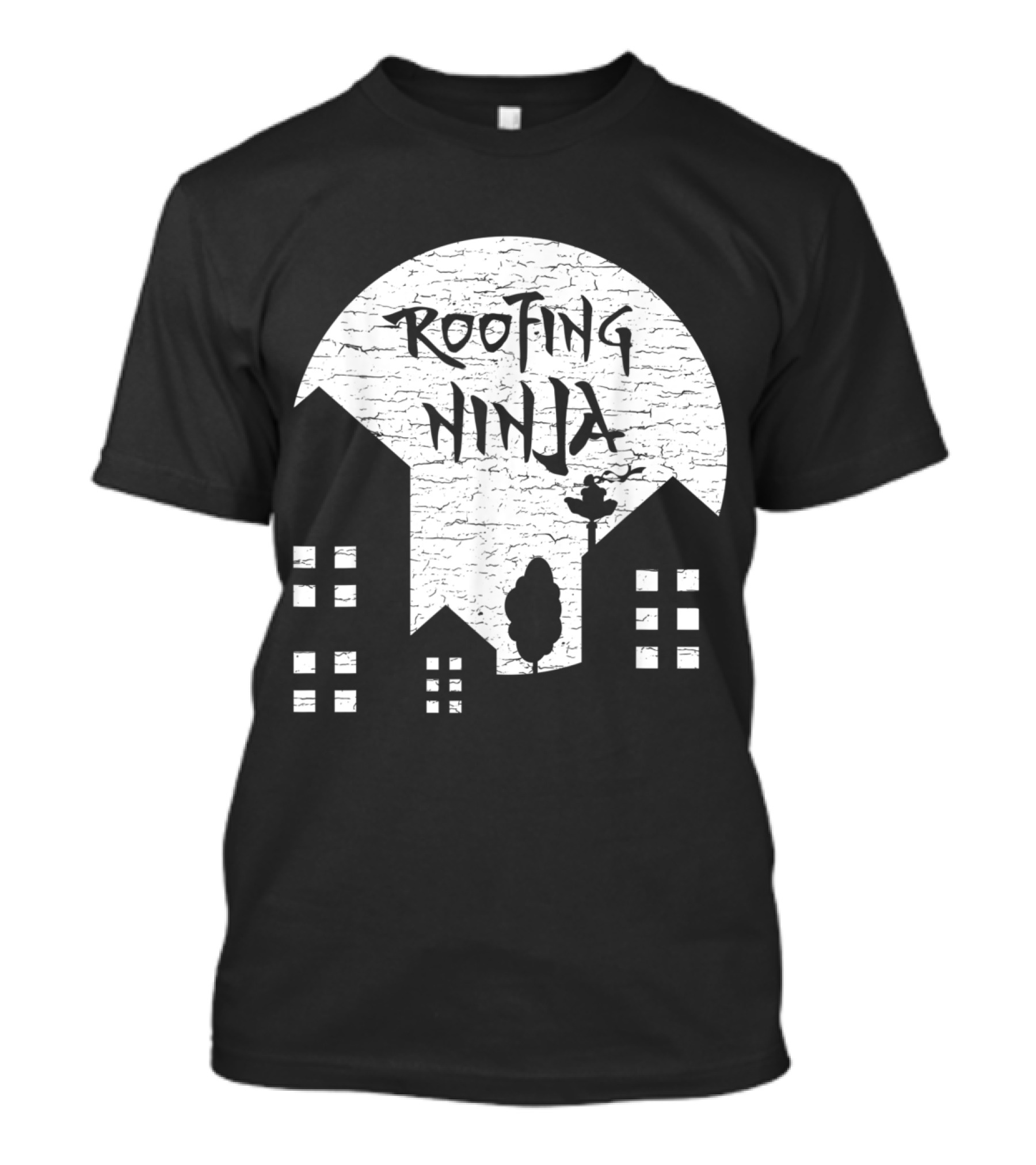 Roofing Ninja Silhouette With Moonlit Rooftop Scene T-Shirt
