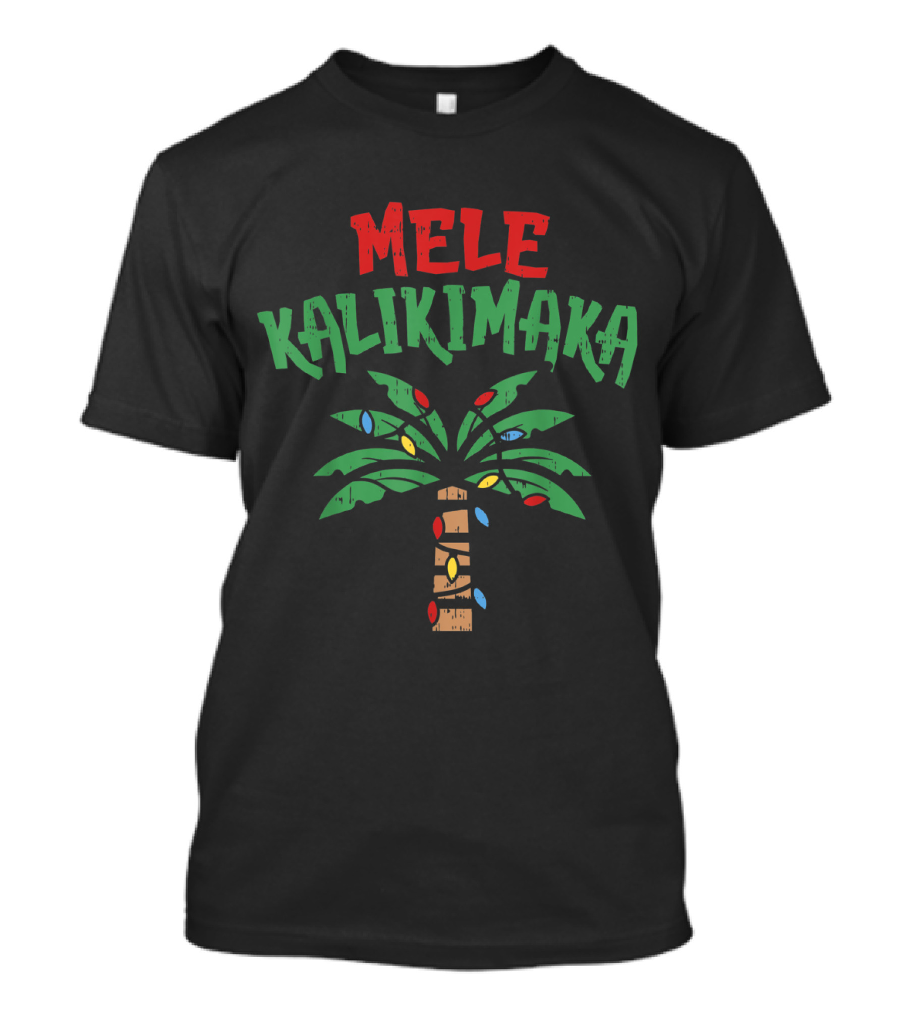 Mele Kalikimaka Festive Palm Tree With Holiday Lights Hawaiian T-Shirt