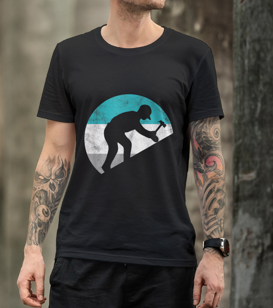Roofer Silhouette Hammering On Rooftop T-Shirt