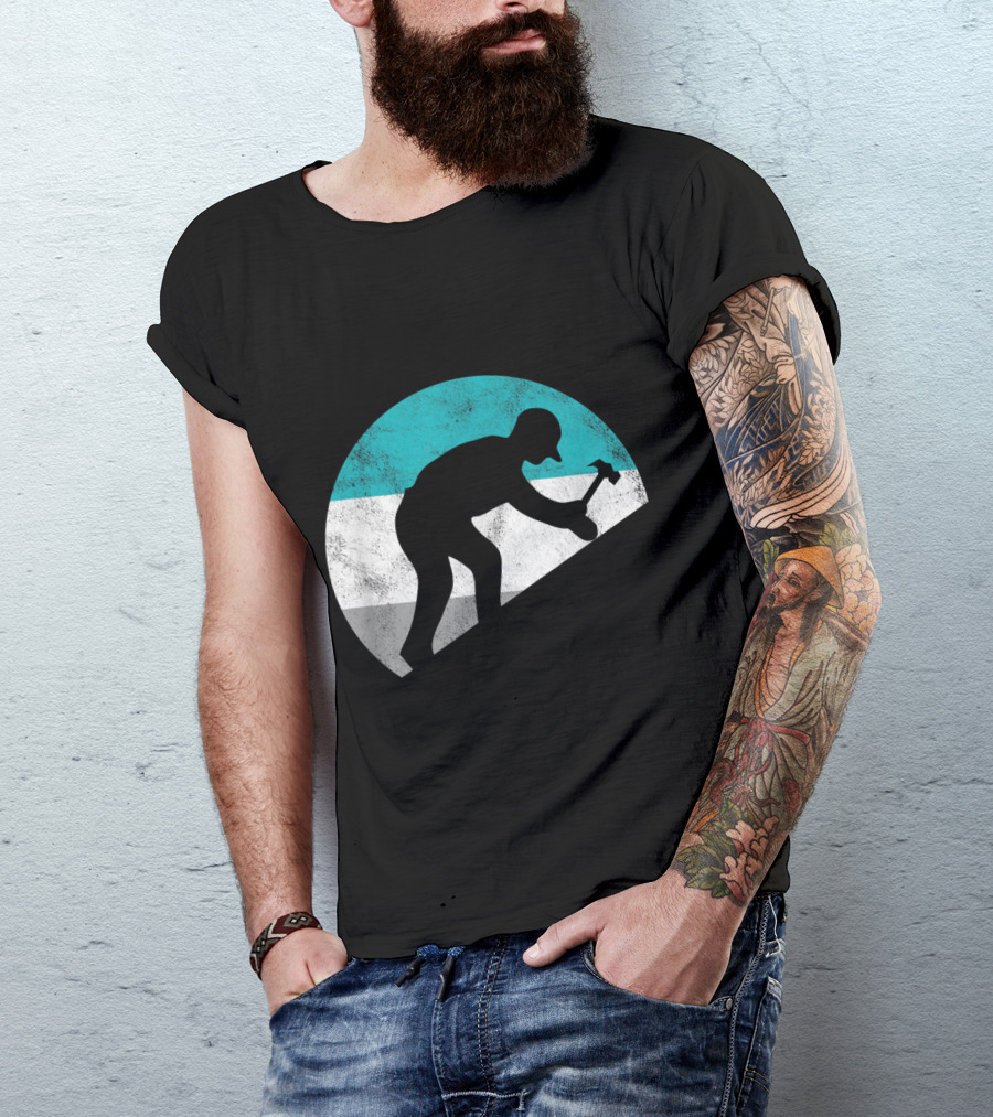 Roofer Silhouette Hammering On Rooftop T-Shirt