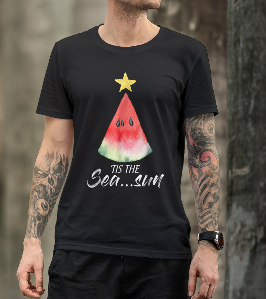 Tis The Sea.Sun Watermelon Christmas Tree Star T-Shirt