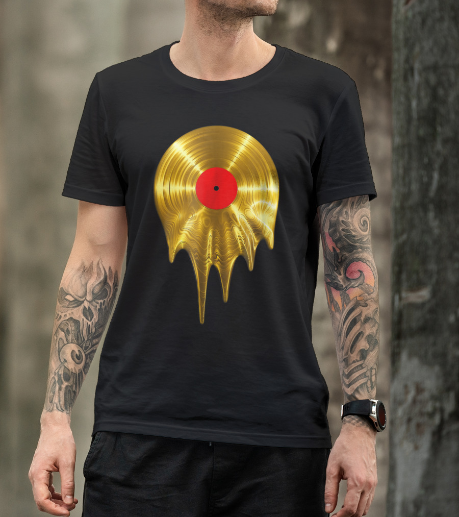 Melting Gold Vinyl Record Dripping Liquid T-Shirt