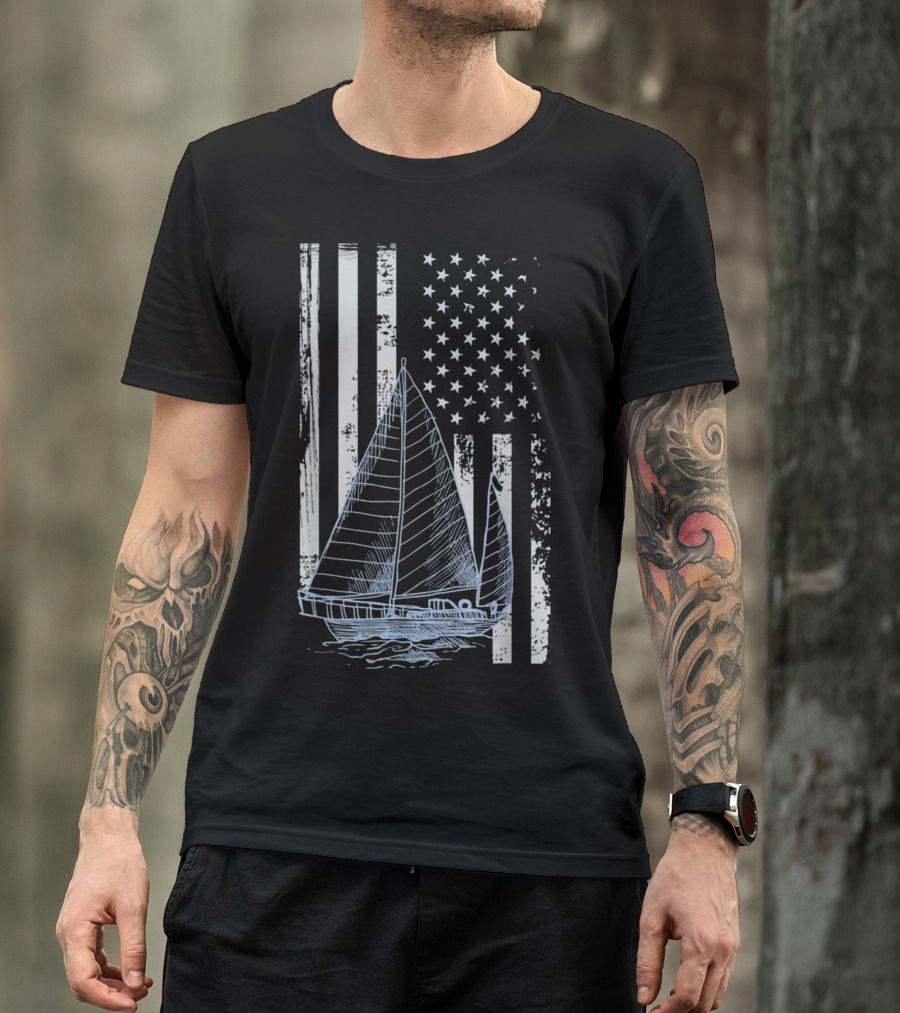 American Flag With Sailboat T-Shirt