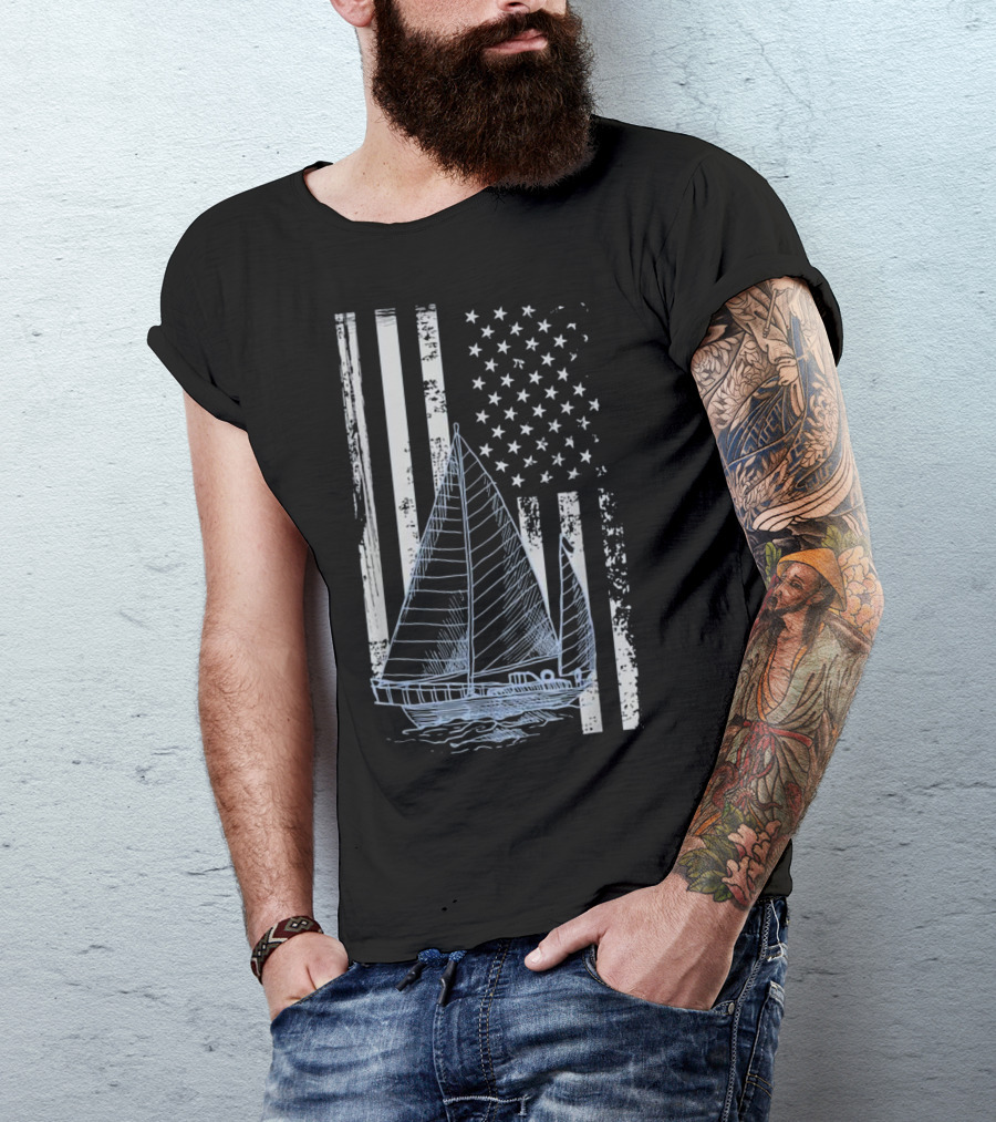American Flag With Sailboat T-Shirt
