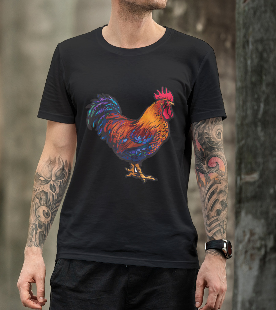 Rooster Of Many Colors In Vibrant Purples And Reds T-Shirt