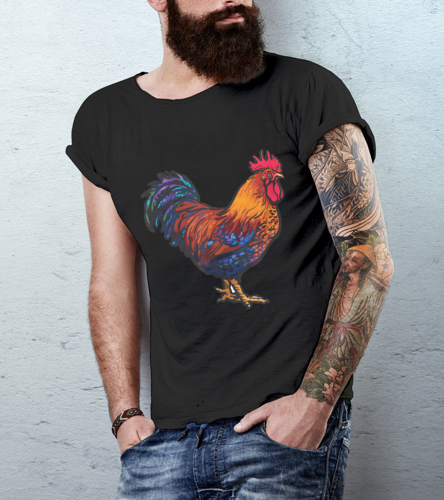 Rooster Of Many Colors In Vibrant Purples And Reds T-Shirt