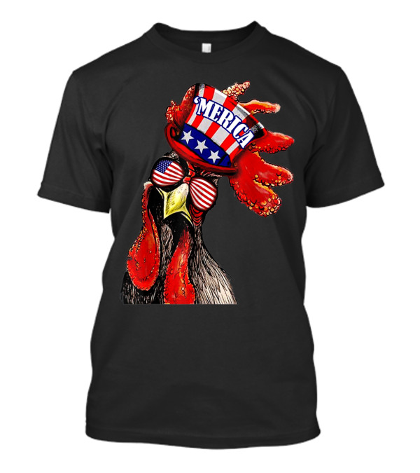 Rooster With 'Merica Patriotic Hat And USA Flag Glasses T-Shirt