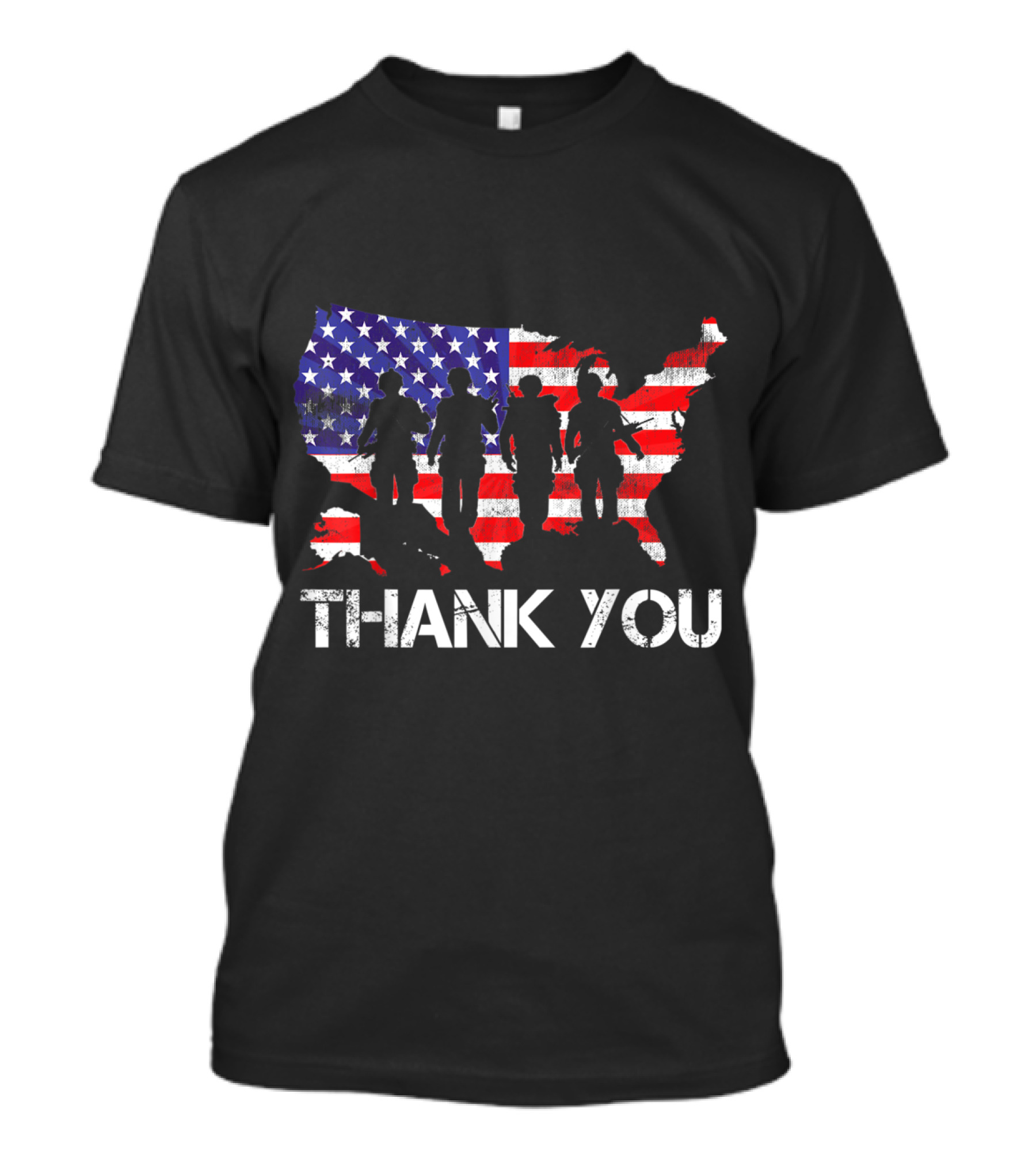 Thank You Memorial Day 4th Of July American Flag Soldier Silhouettes USA Map T-Shirt