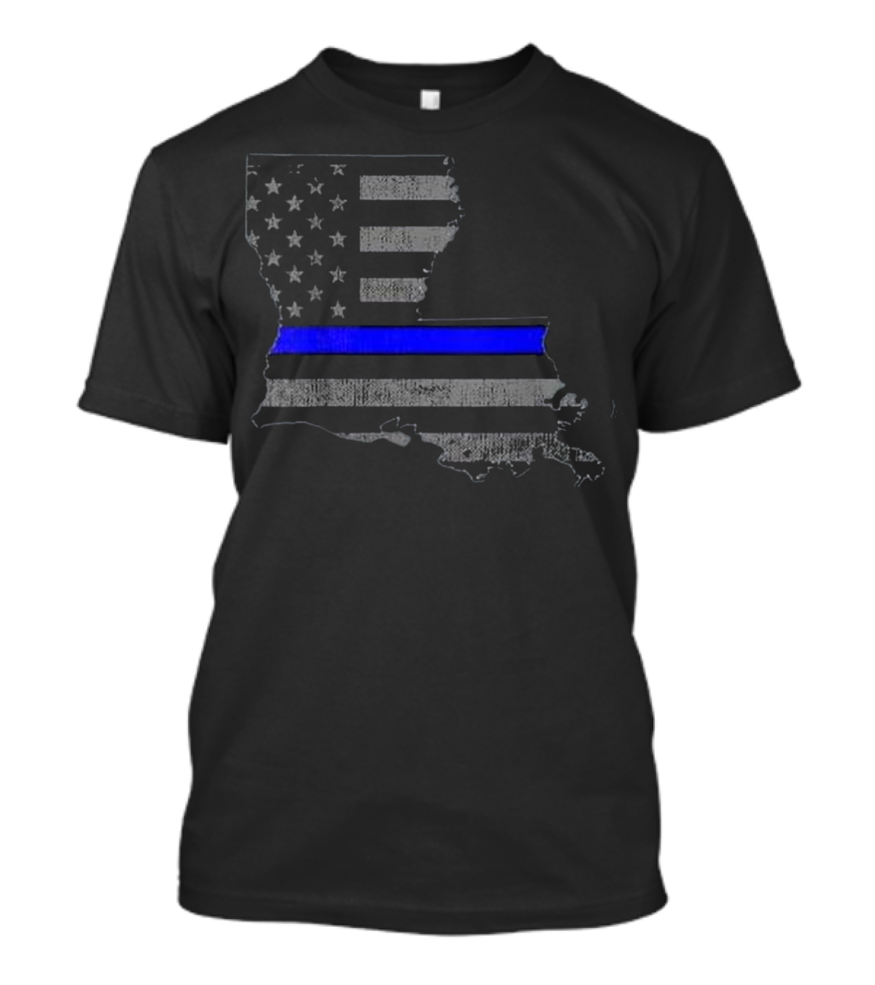 Louisiana State Outline With American Flag And Thin Blue Line Police Support T-Shirt