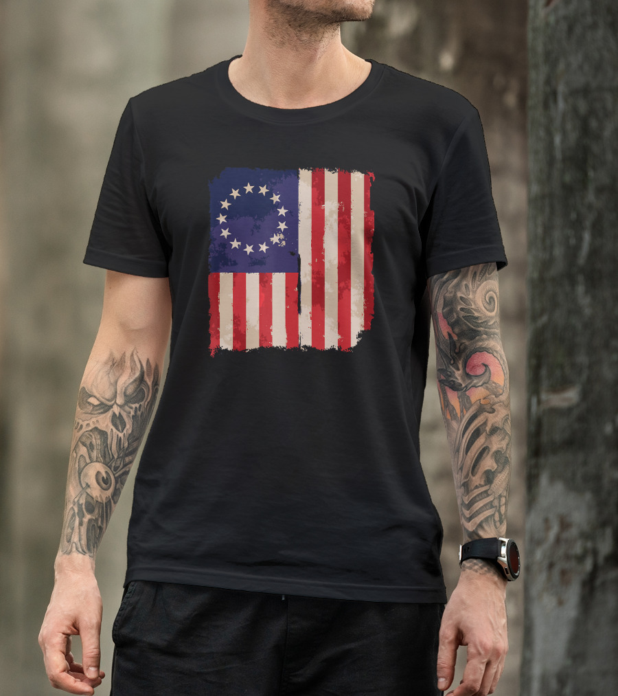 Distressed Circle Stars Vintage Betsy Ross Flag Heritage T-Shirt