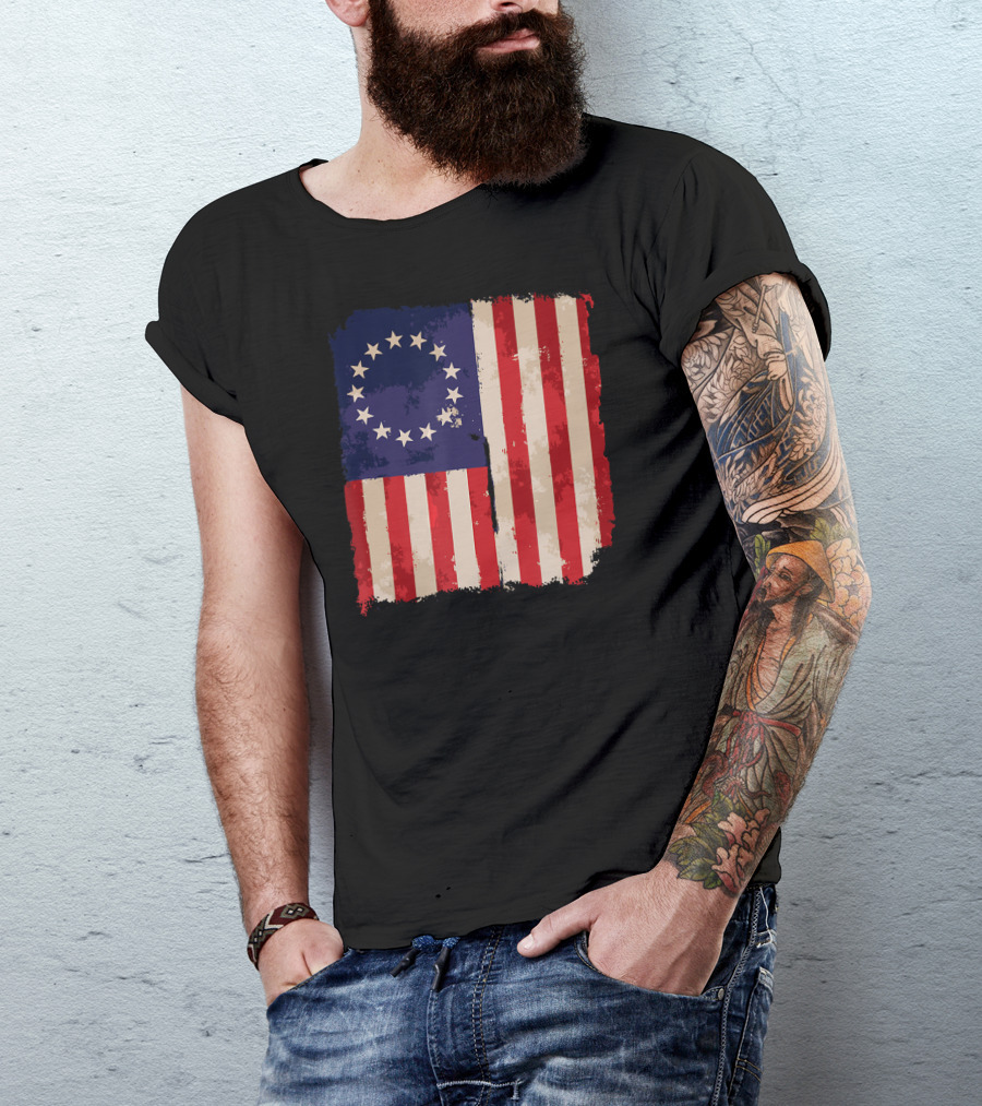 Distressed Circle Stars Vintage Betsy Ross Flag Heritage T-Shirt