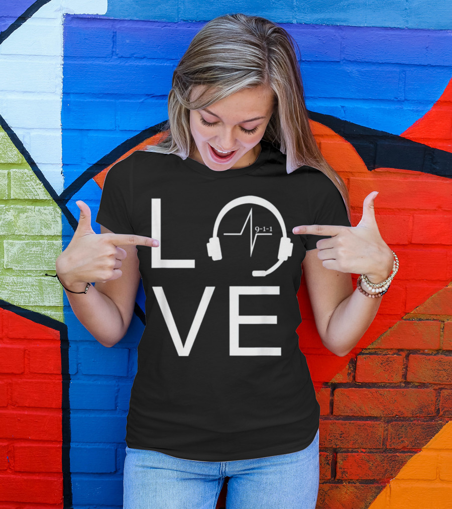 Love 9-1-1 Headset Heartbeat Police Dispatcher T-Shirt