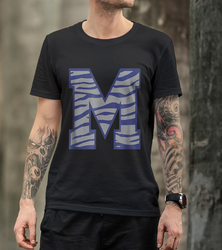 Memphis University Basketball UM Blue Tiger Stripes M T-Shirt