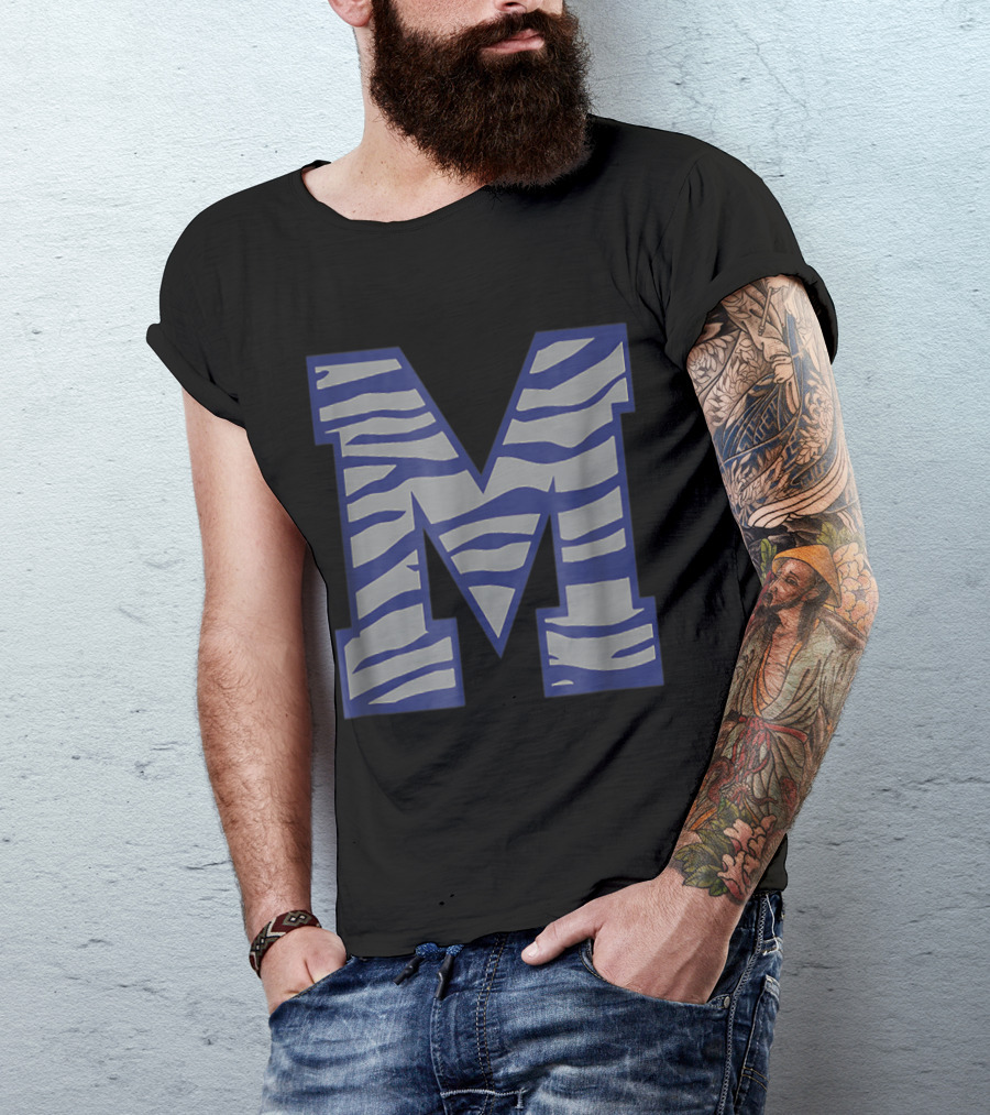 Memphis University Basketball UM Blue Tiger Stripes M T-Shirt