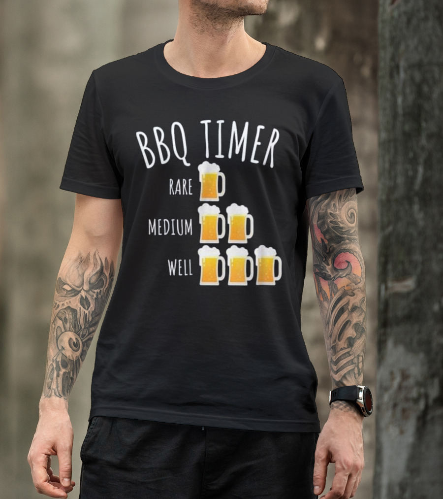 BBQ Timer Rare Medium Well Beer Mug Drinking Levels Funny Grilling T-Shirt