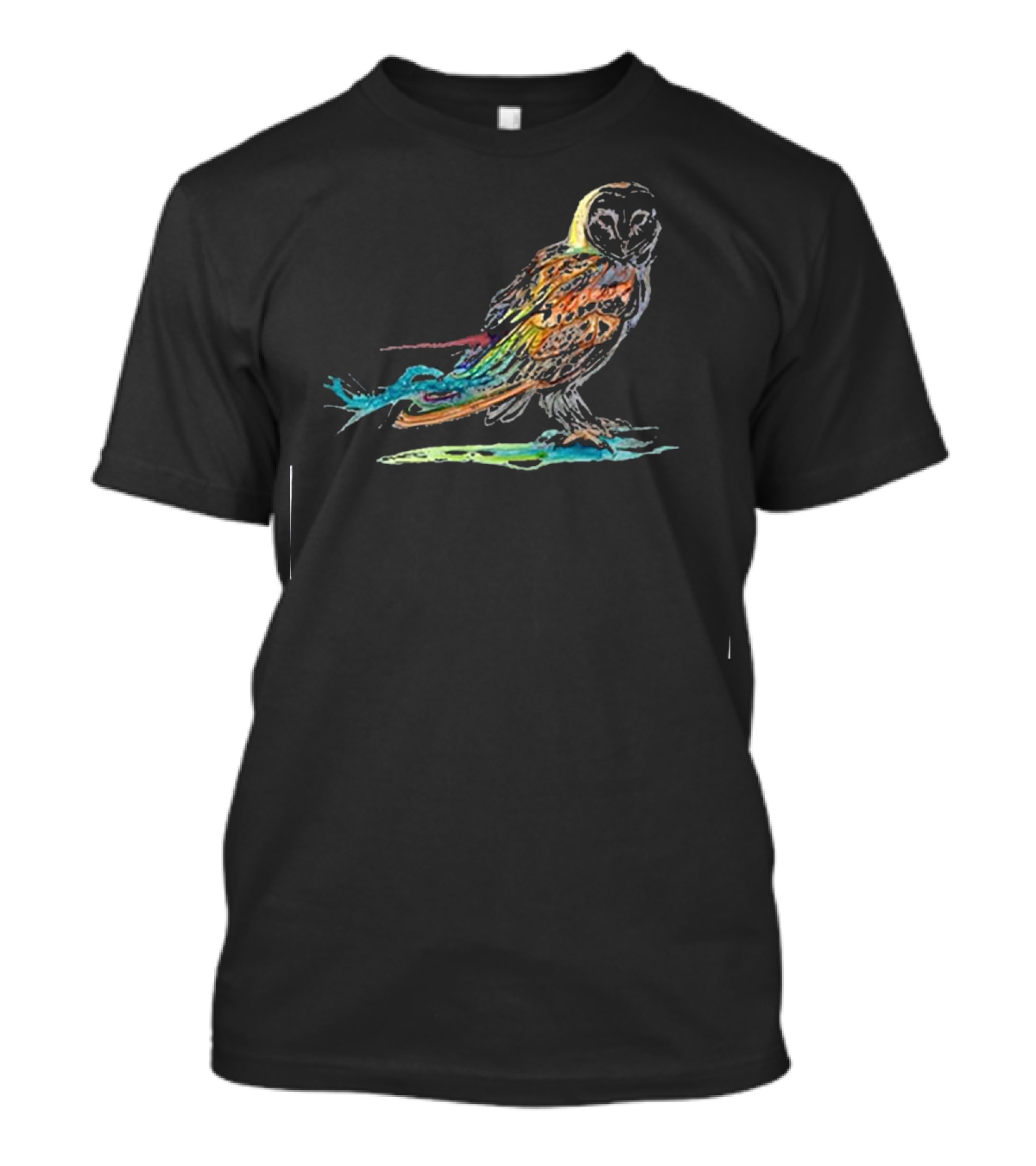 Vibrant Rainbow Owl Sketch Artistry T-Shirt