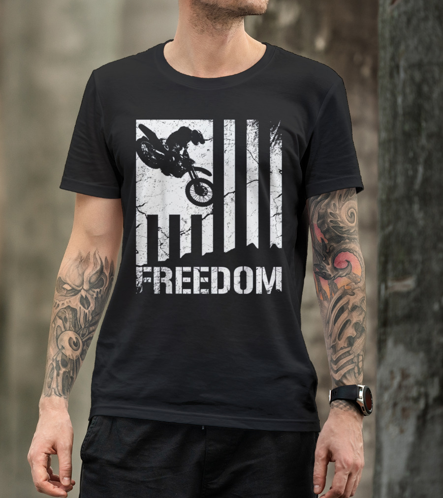 Motocross MX Bike Freedom With American Flag Elements T-Shirt