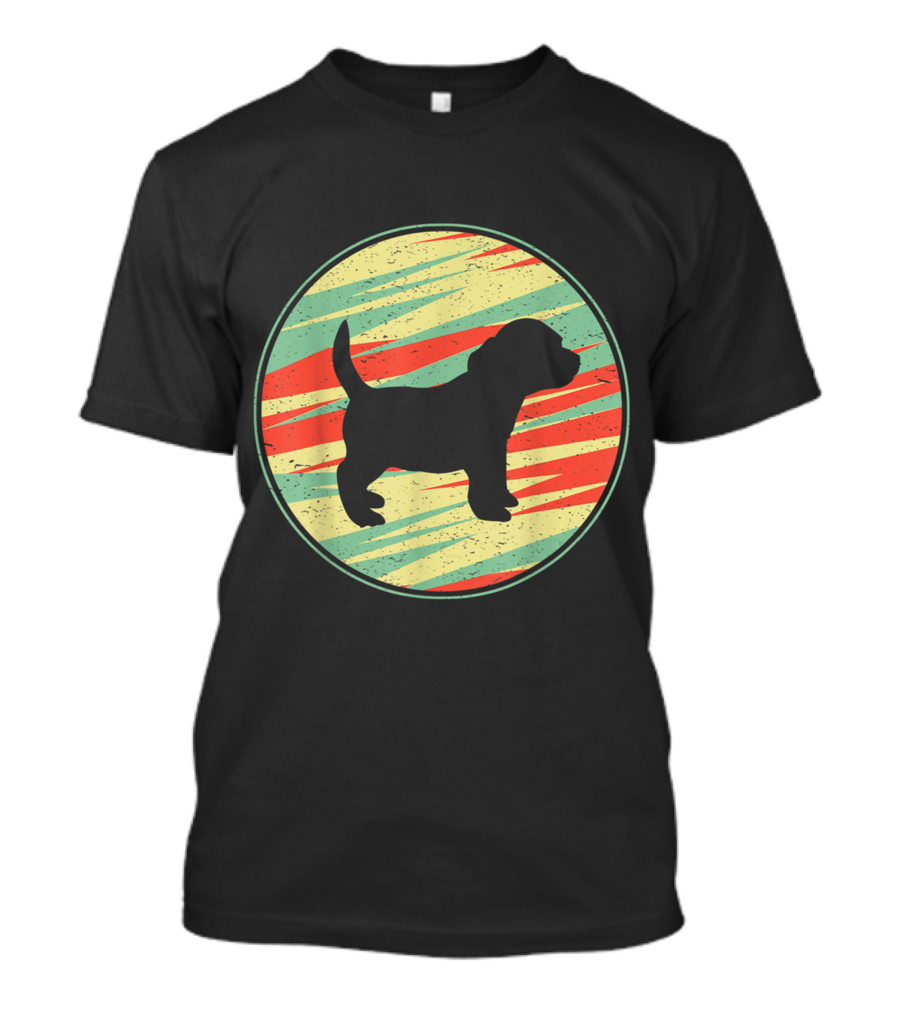 Retro Striped Circle Silhouette Of Pocket Beagle Puppy T-Shirt