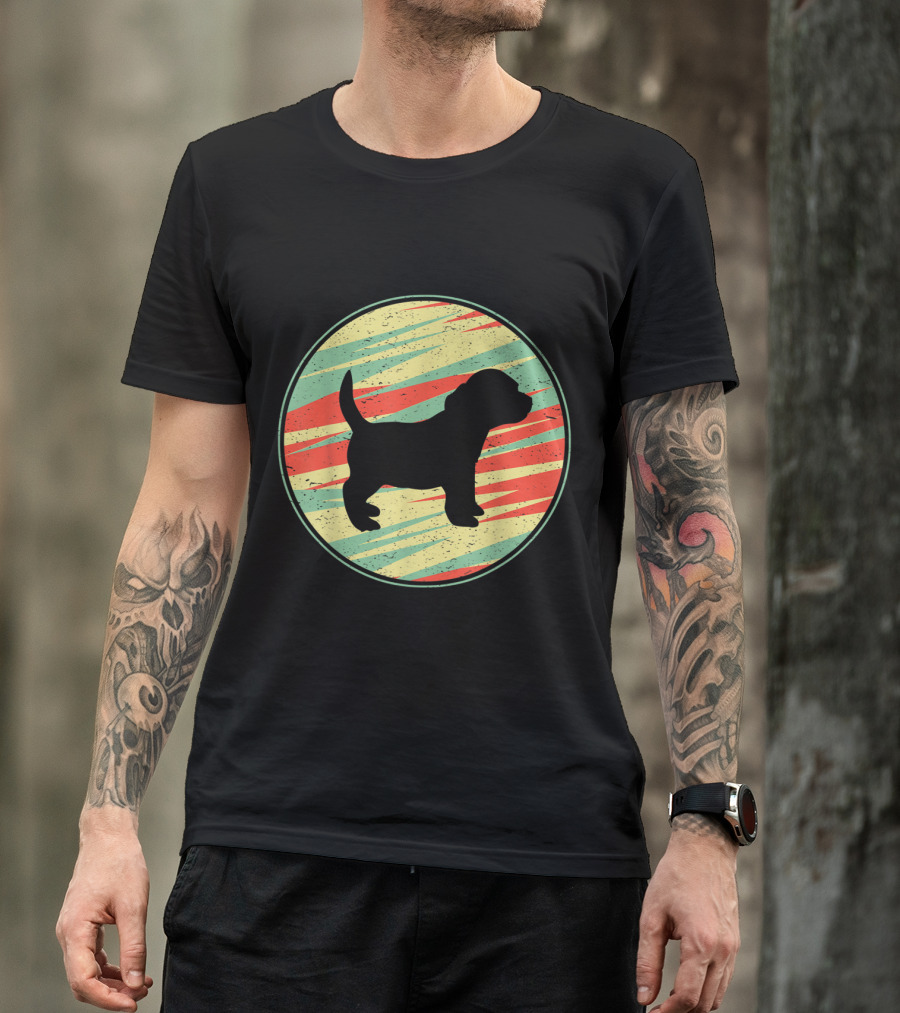 Retro Striped Circle Silhouette Of Pocket Beagle Puppy T-Shirt